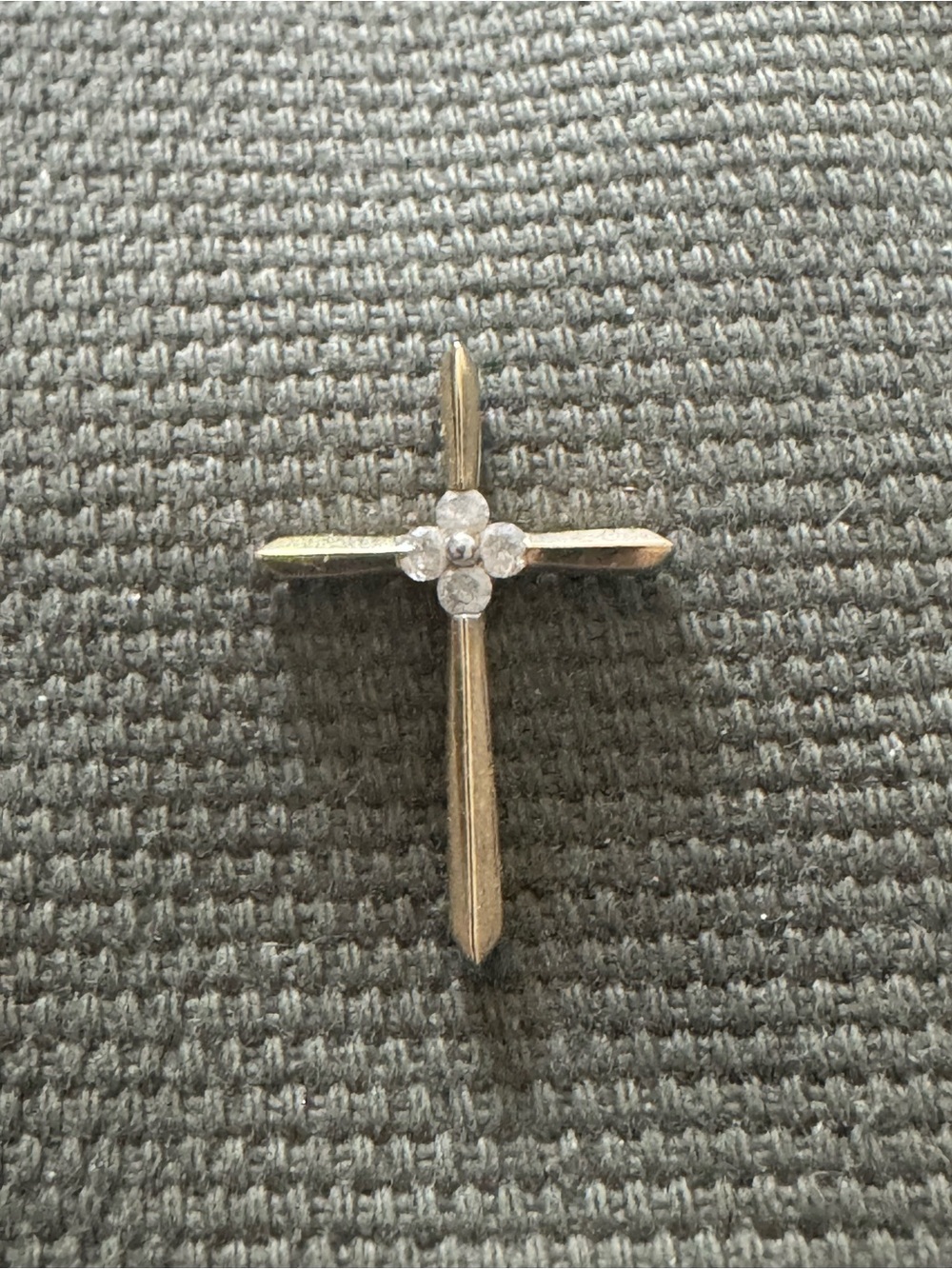 10K Gold Cross Pendant with Crystal Accents